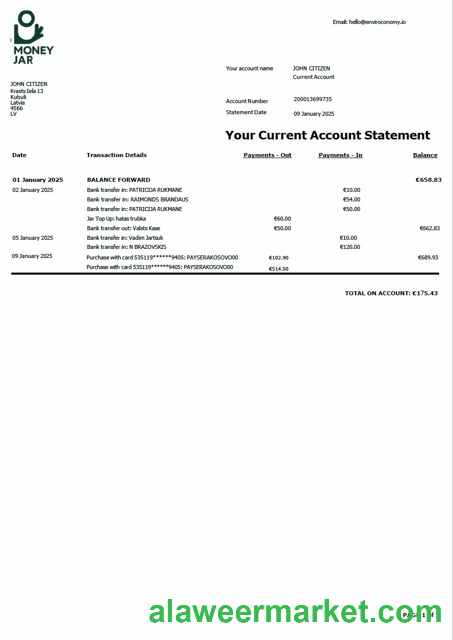 Latvia Money Jar account statement Word and PDF template